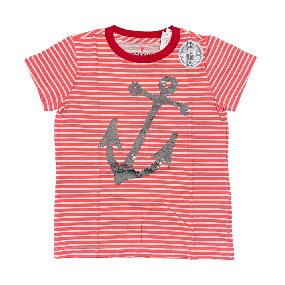 NWT J. Crew Girls' Pink, Red & White W/Flippable Sequin Anchor T-Shirt